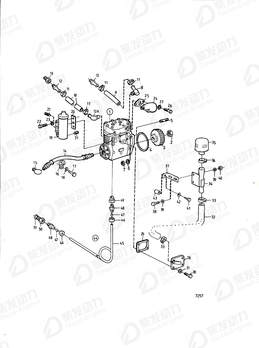 volvo penta Oil return pipe 847341 Drawing